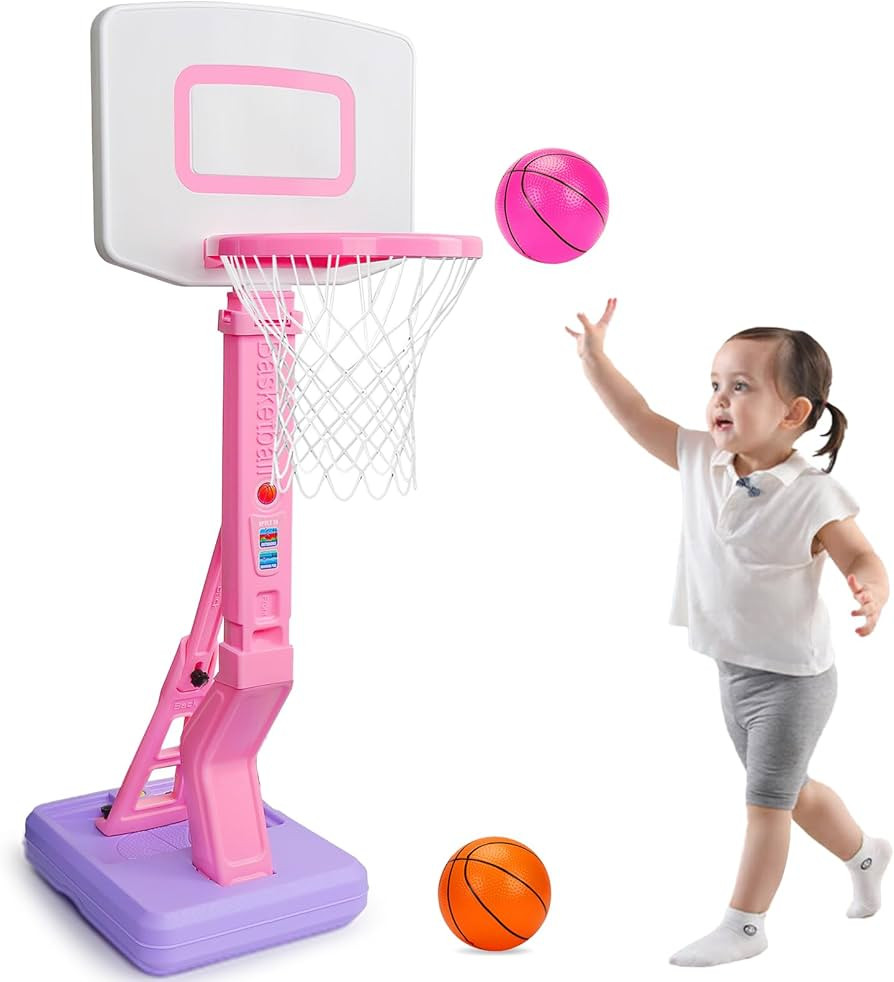 Toddler Girls Basketball Hoop Outdoor Indoor Mini Adjustable Pink Basketball Goal with Ball Pump ... | Amazon (US)