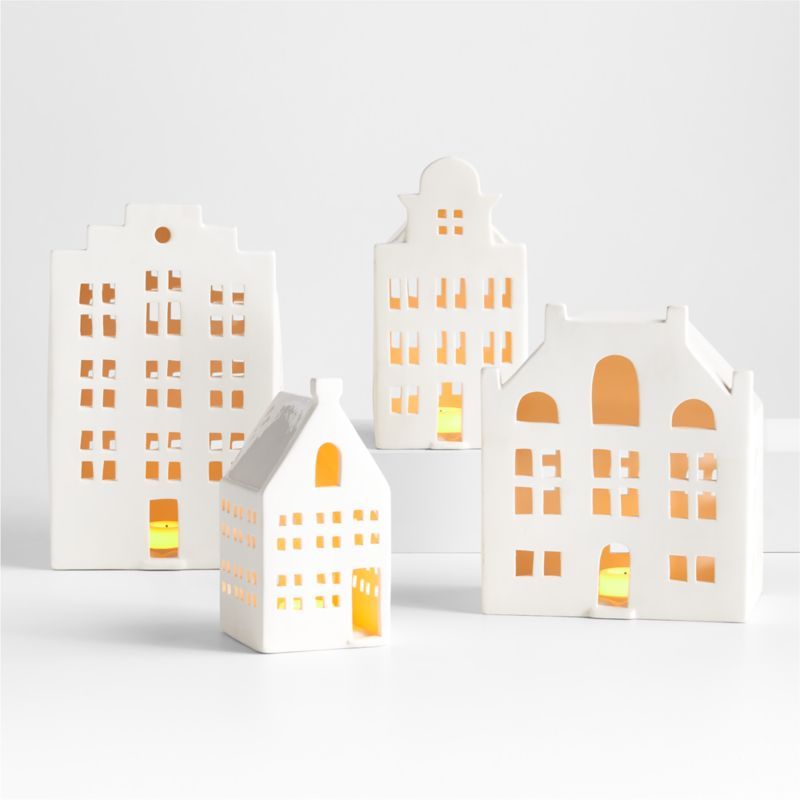 White Ceramic Holiday Canal Houses, Set of 4 + Reviews | Crate & Barrel | Crate & Barrel