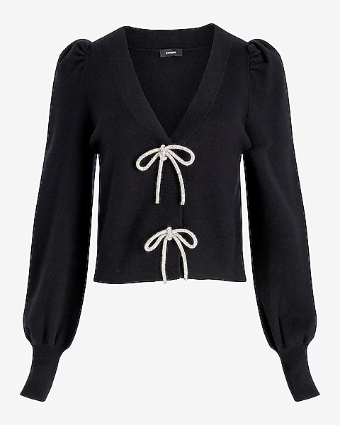 V-neck Embellished Bow Cardigan | Express