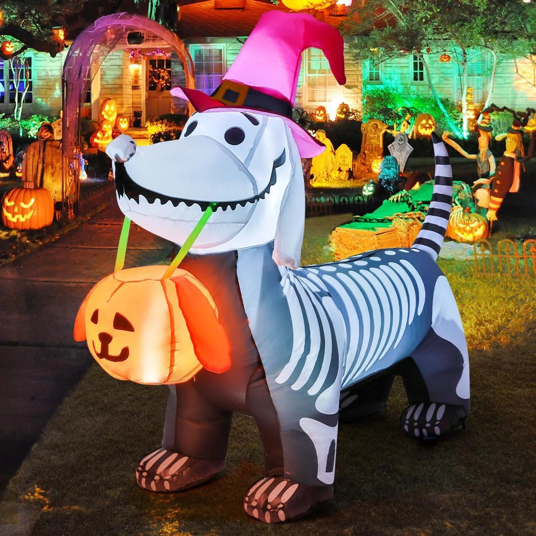 Fassett Halloween Inflatable 5.7 FT Skeleton Puppy Dog Inflatable with Build-in LEDs | Wayfair North America