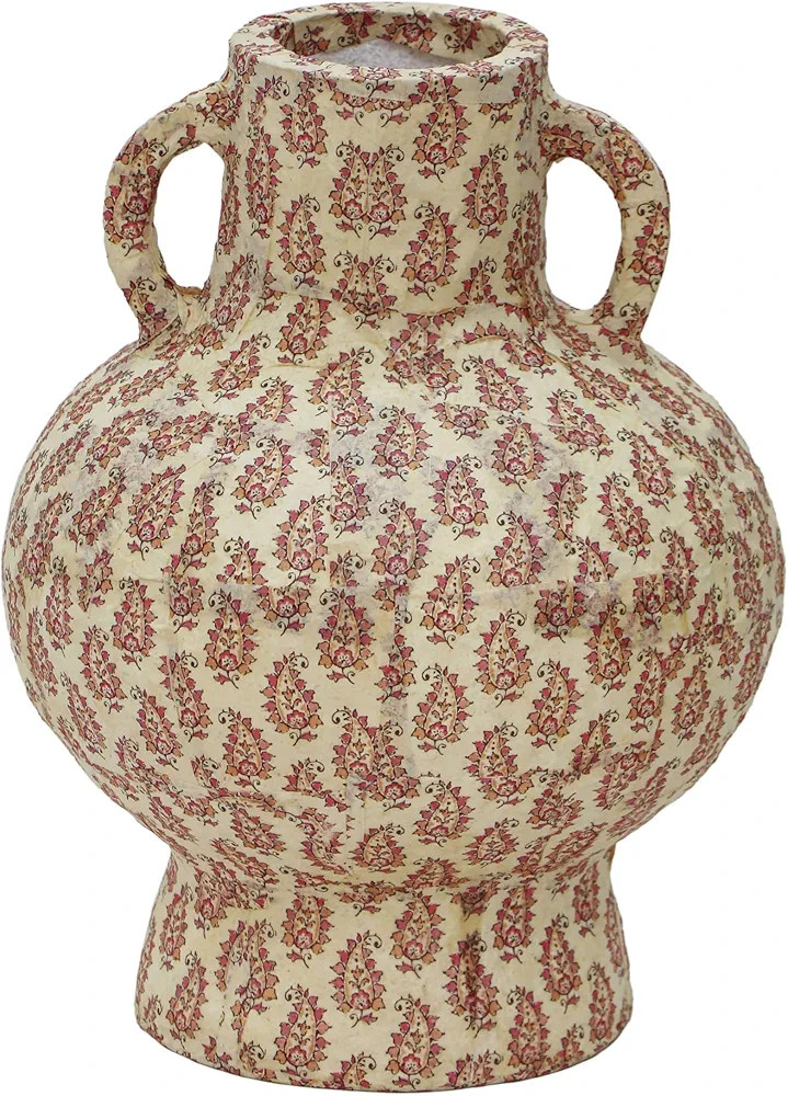 Cotton Mache Vase in Peach Paisley | Amazon (US)