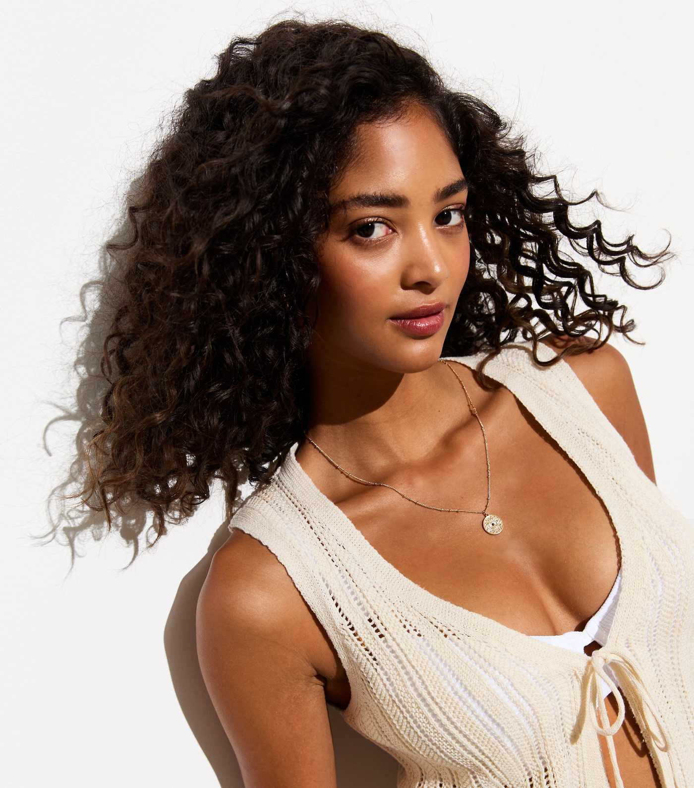 Cream Pointelle Cotton-Blend Sleeveless Tie Front Waistcoat | New Look | New Look (UK)