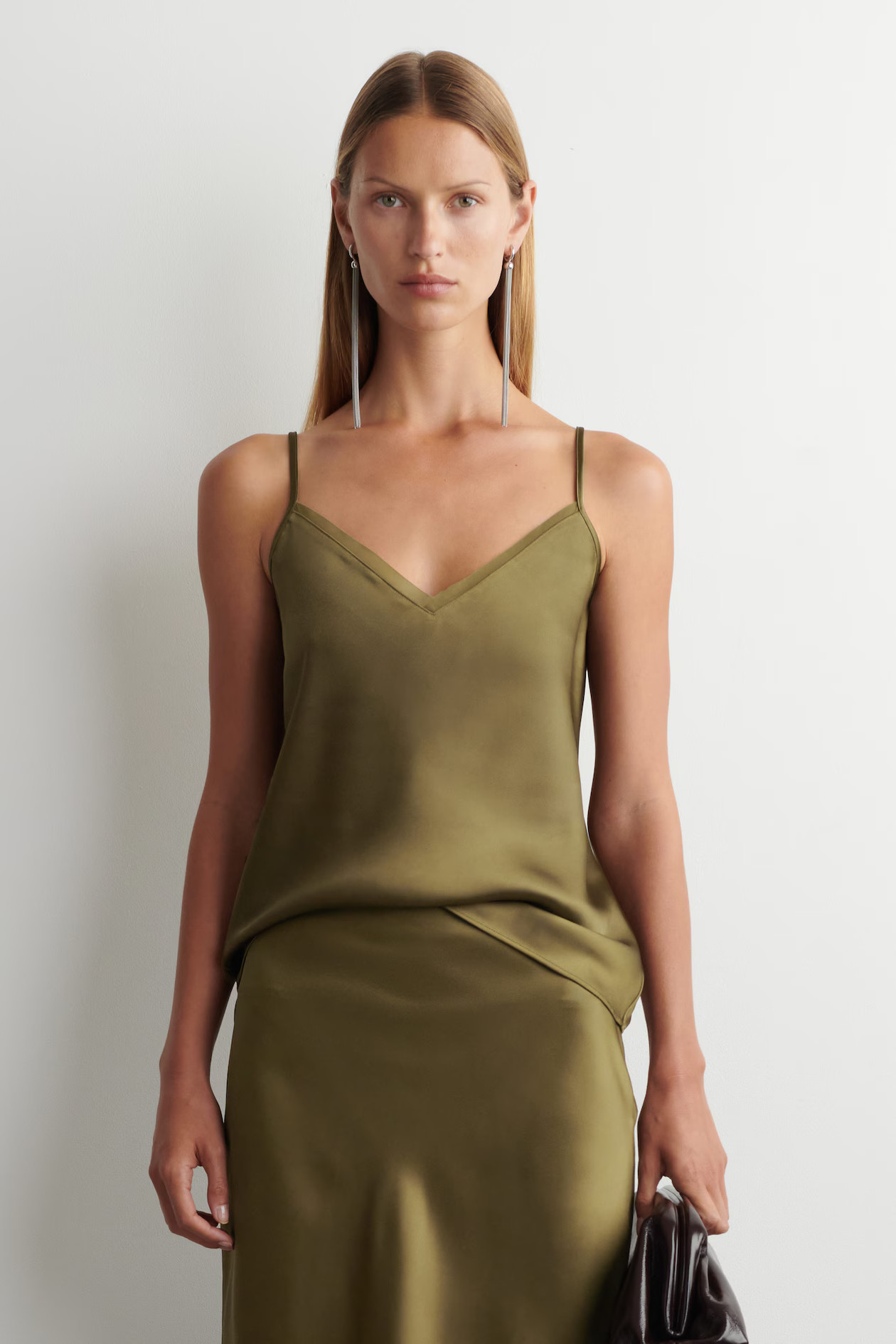 SATIN V-NECK CAMI TOP - BROWN | COS AU | COS (AU)