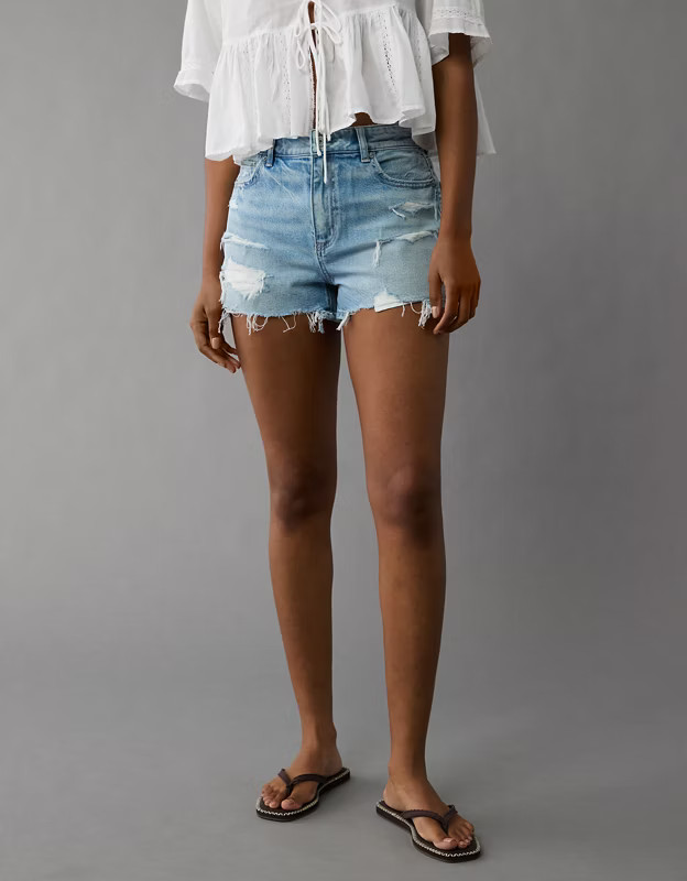 AE Strigid Ripped Denim Mom Short | American Eagle Outfitters (US & CA)