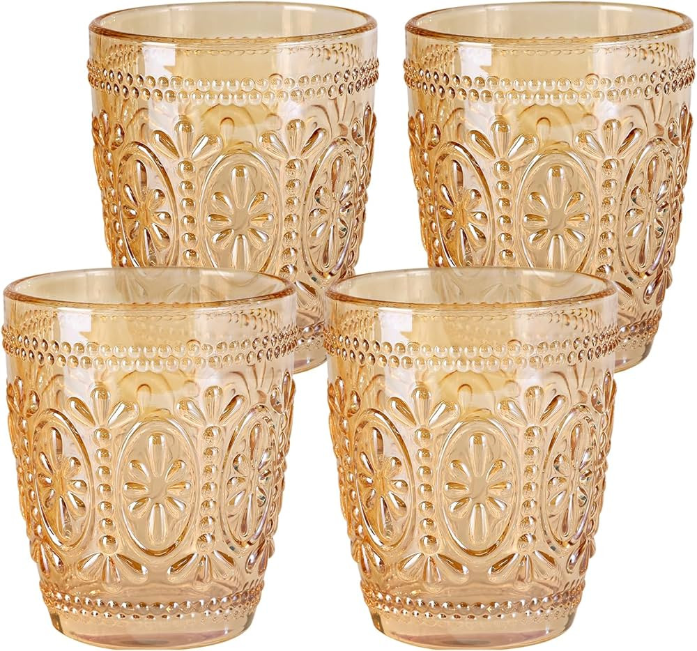 Amber Glassware set of 4 Vintage Drinking Glasses, 9.5oz Amber Heavy Duty Glass Cups, Old Fashion... | Amazon (US)