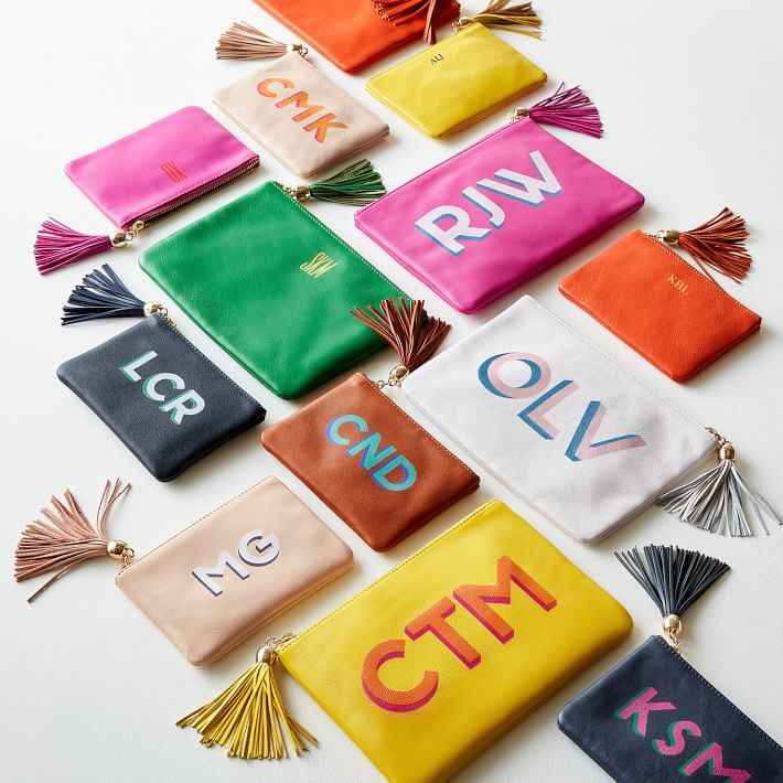 Leather Tassel Zipper Pouch, Foil Debossed | Mark and Graham