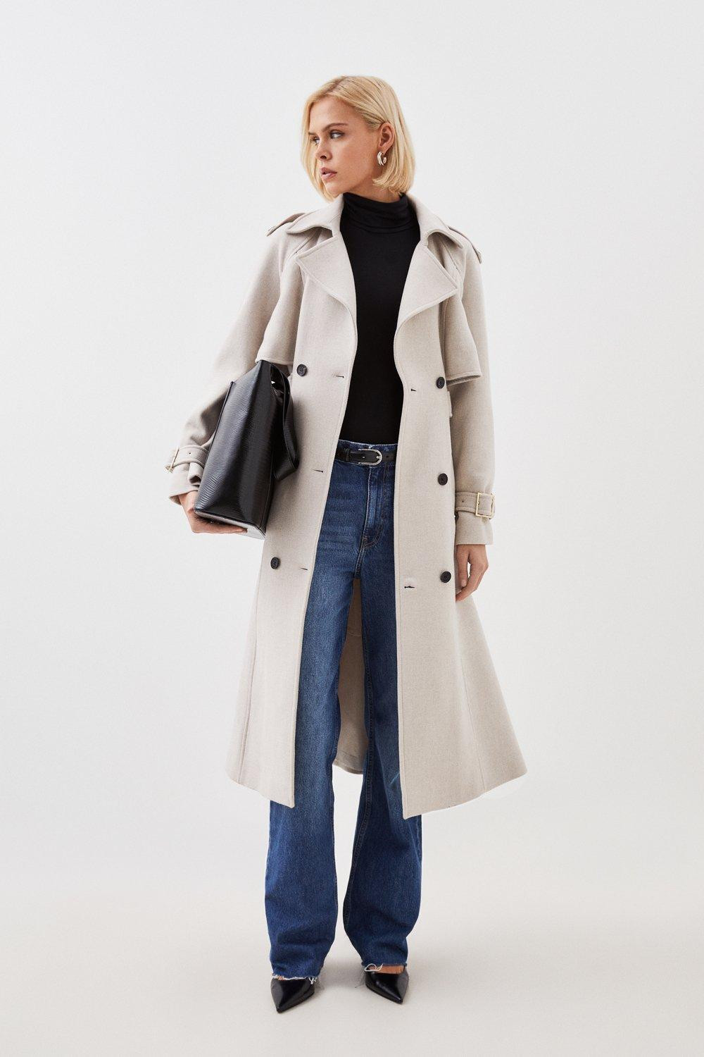 Italian Manteco Wool Blend Tailored Belted Trench Coat | Karen Millen US