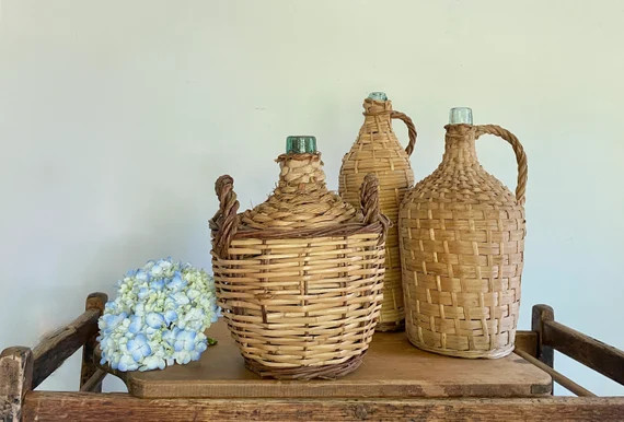 Vintage Wicker Demijohn Bottle Basket Willow Wicker Wrapped | Etsy | Etsy (US)
