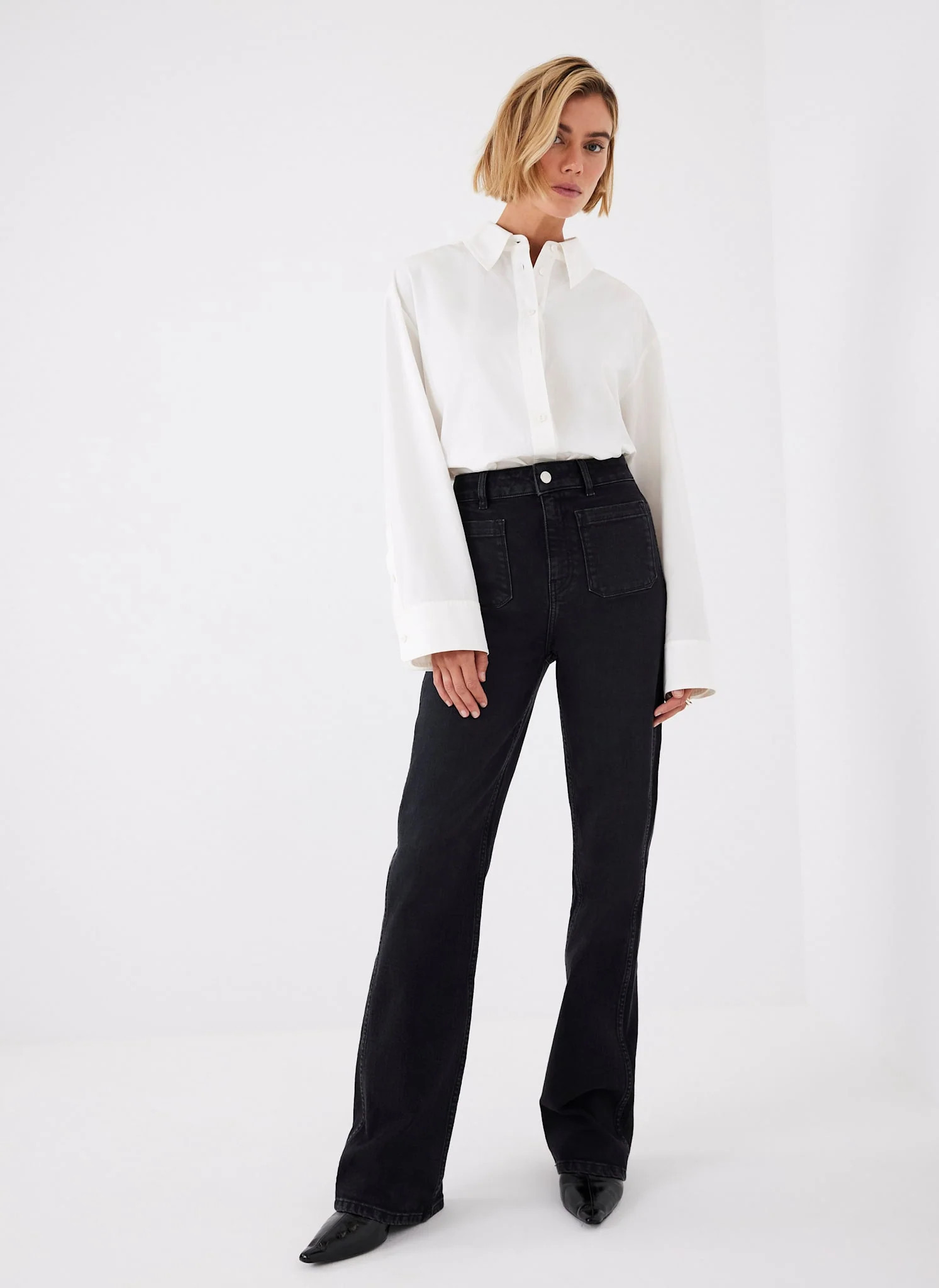 Black Patch Pocket Bootcut Jeans | Mint Velvet