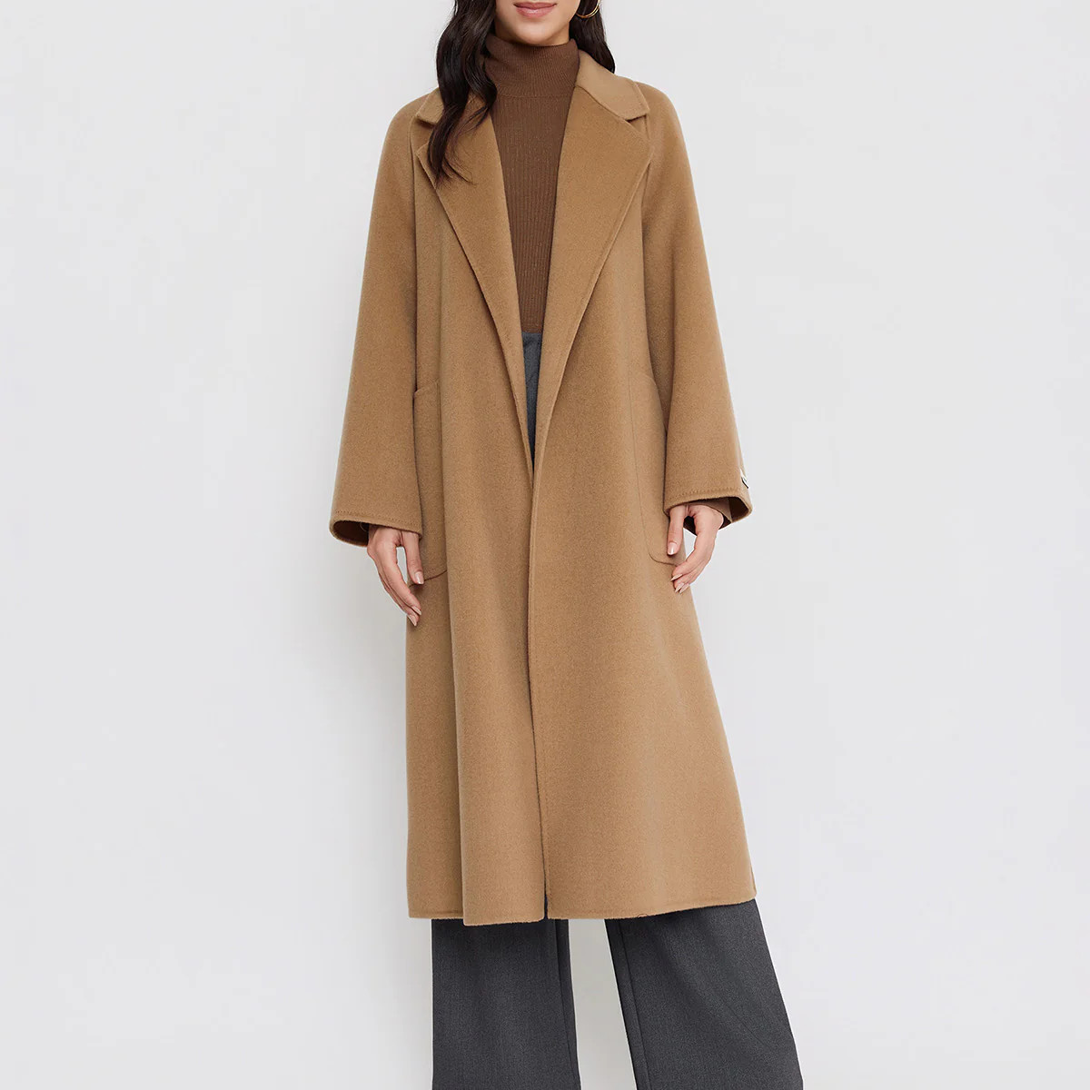 ASOBIO Women’s Minimal Soft Wool & Cashmere Wrap Coat | Bathrobe-Style with Removable Tie Belt | ASOBIO (US)
