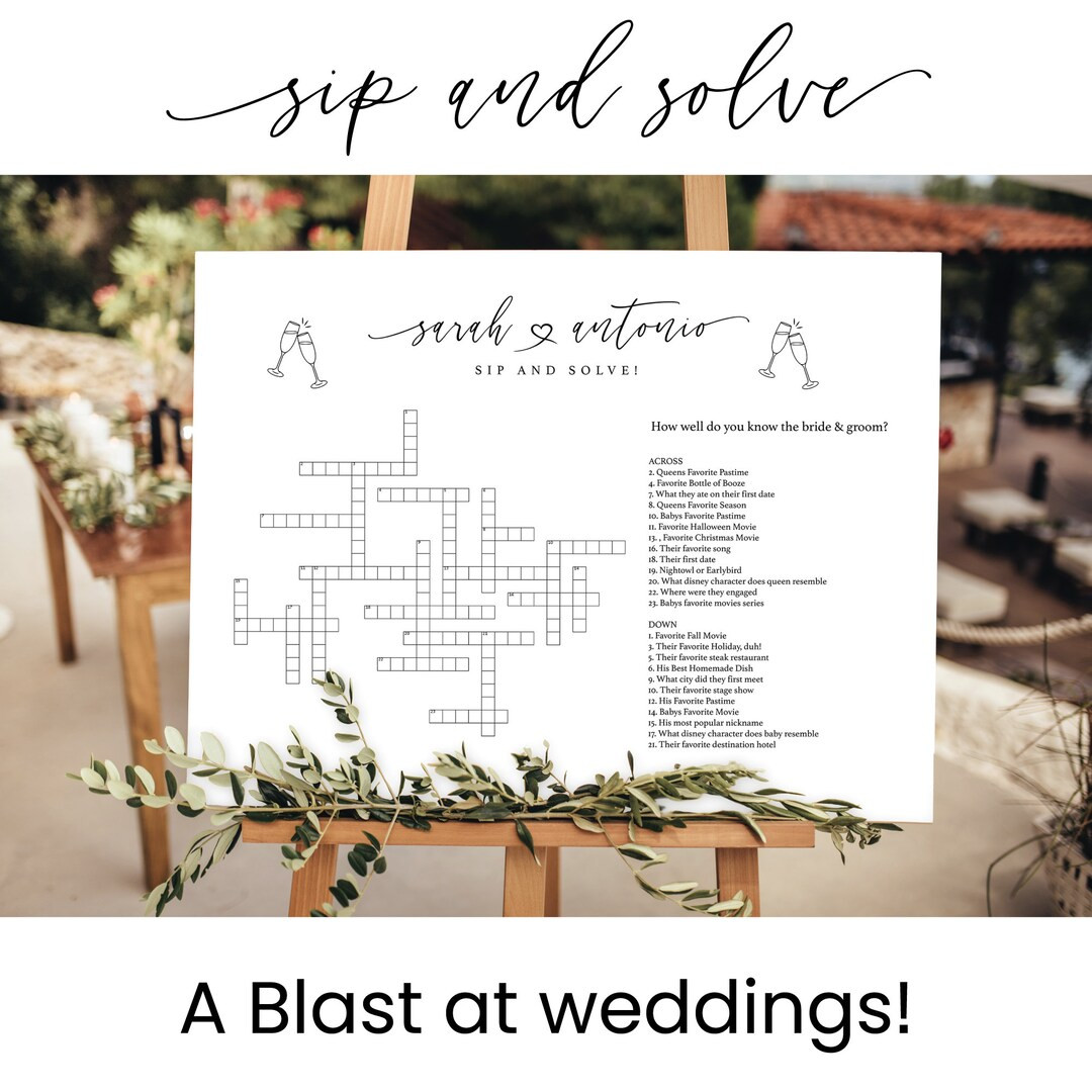 Sip and Solve Wedding Sign, Printed Custom Extra Large Wedding Crossword Puzzle, Boho Wedding Gam... | Etsy (US)