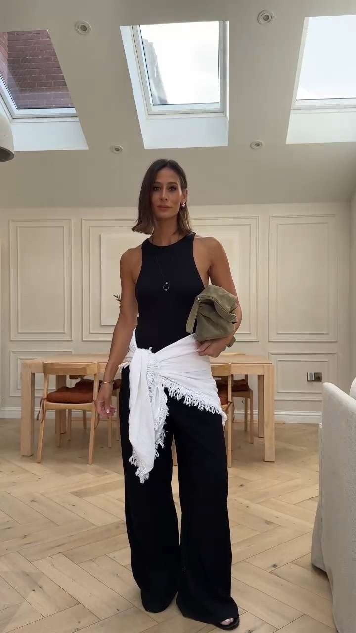 Outfit idea, summer/autumn pieces, Zara, Topshop, Massimo Dutti, body, tailored trousers, sandals, suede bag, scarf, style tip 

 #LTKuk #LTKeurope #LTKstyletip