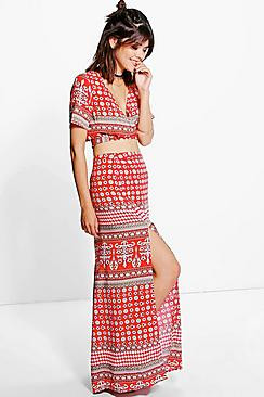 Wrap Tie Top & Maxi Skirt Co-Ord Set | Boohoo.com (US & CA)