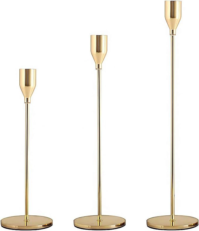 Gold Taper Candle Holders Set of 3 for Taper Candles Votive Candlestick Holder Centerpiece Table ... | Amazon (US)