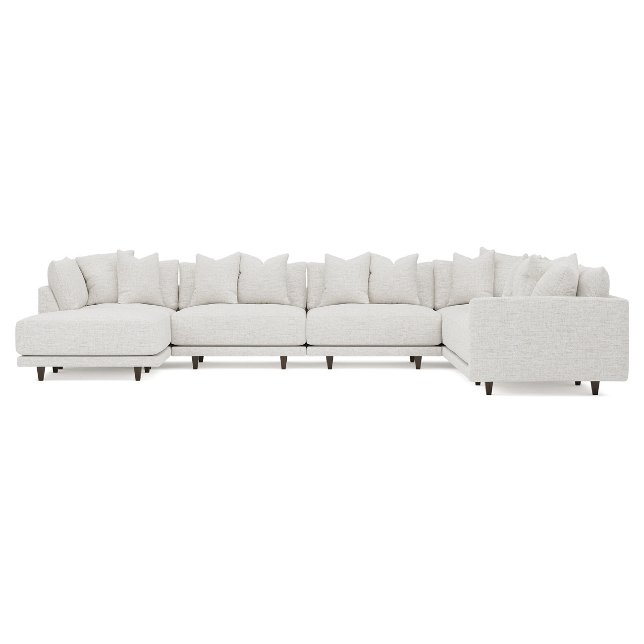 Toulouse Heathered Ivory Performance Modular 7-Piece Corner Sectional With Ottoman - Left End - 166 | Kathy Kuo Home