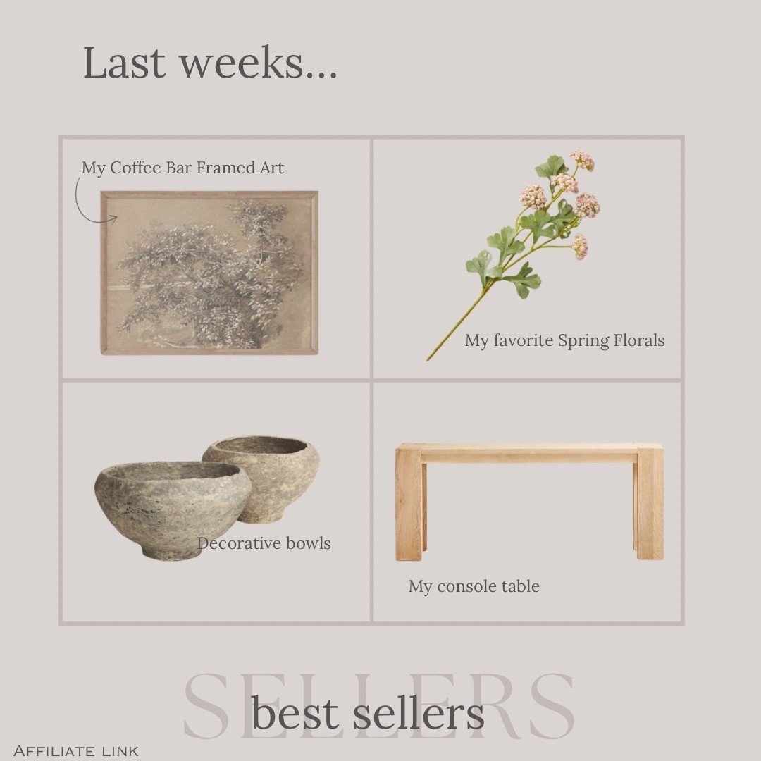 Last weeks BEST sellers 🤎



#consoletable #entrwaytable #artwork #framedart #springflowers #floralstem #springdecor #decorativebowls #papermachebowls #homedecor #myhomestyle 

#LTKSeasonal #LTKhome