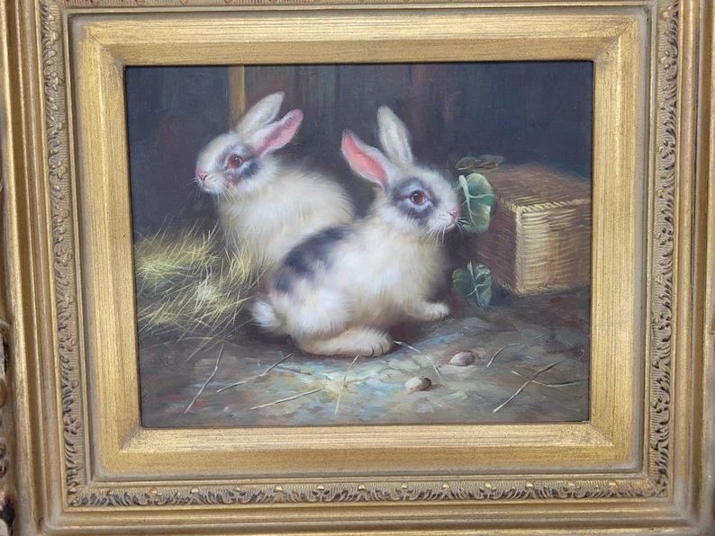 Vintage Ornate Wood Framed Baby Rabbits Bunnies Folk Art Print | Etsy | Etsy (US)