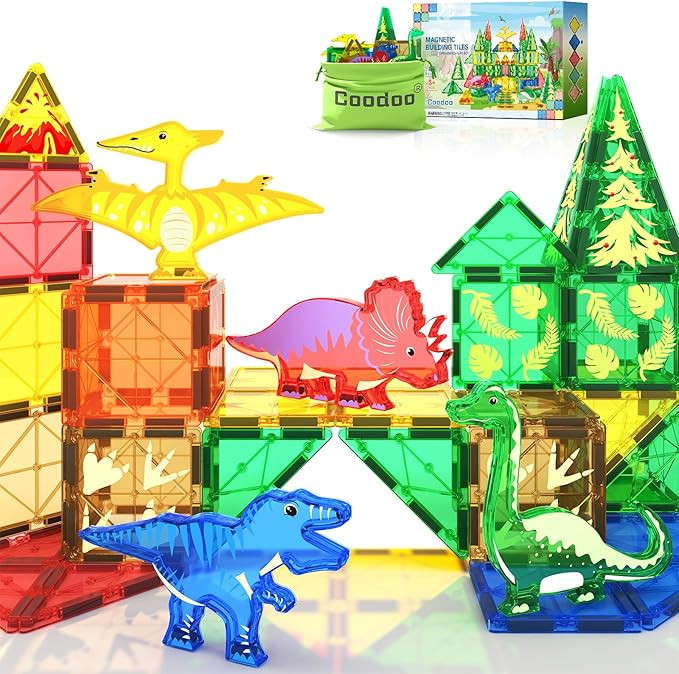 Coodoo Dinosaur Toys Magnetic Tiles - Magnet Building Blocks for Toddler Kids Toys STEM Sensory O... | Amazon (US)