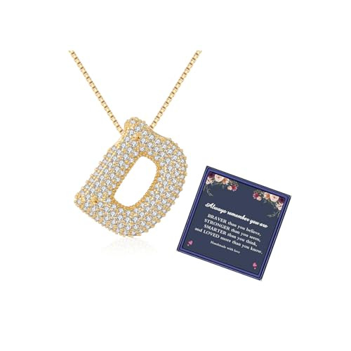 DIOWUS Bubble Letter Necklace Gold for Women，Charm Balloon Initial Letter Pendant Zirconia Inlaid Necklaces Fashion Gifts Jewelry (bubble letter-D) | Amazon (US)