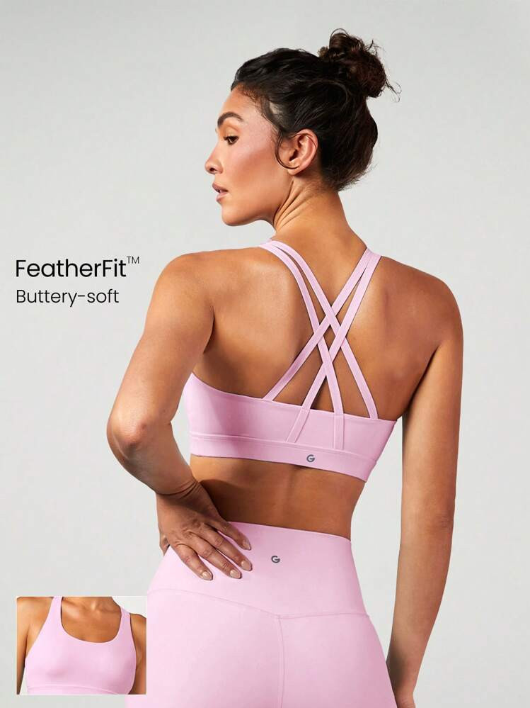 GLOWMODE FeatherFit™ Crossover Strap Sports Bra Gym Valentine's Day | SHEIN