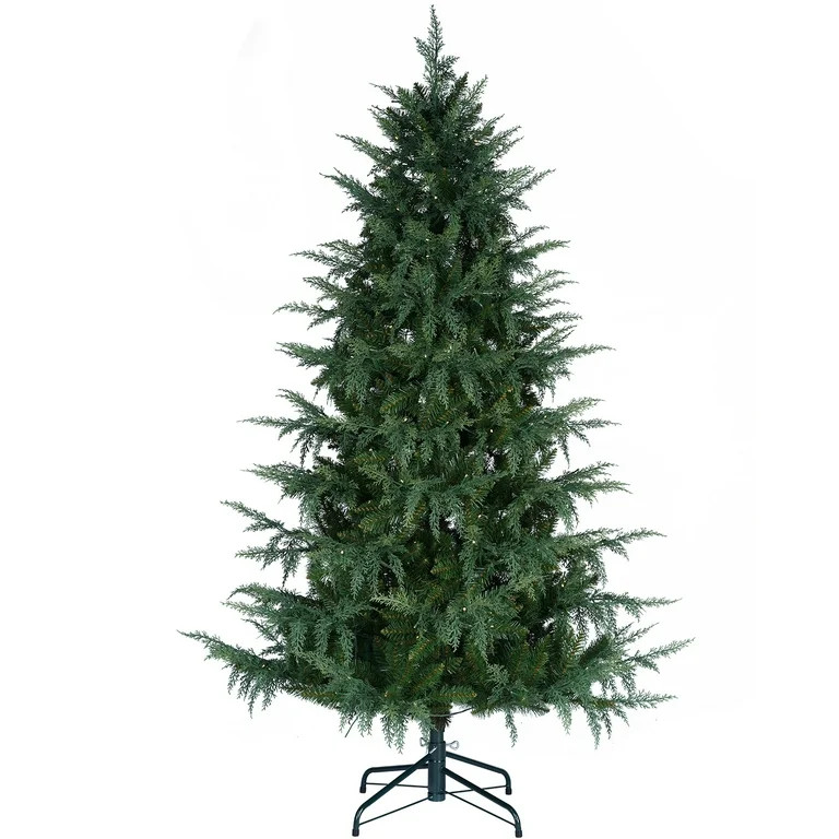 6FT Prelit Cedar Christmas Tree, 1718 Branch Tips, Realistic PVC+PE Material, 300 LED Warm White ... | Walmart (US)