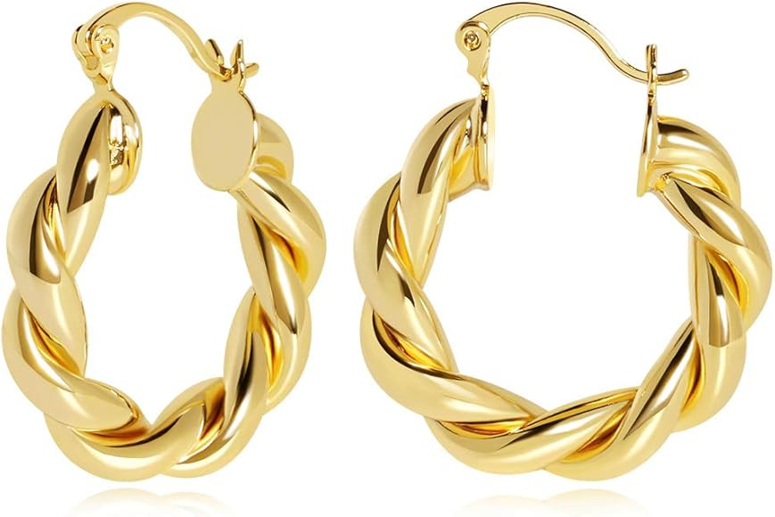 Twisted Hoop Earrings for Women, Dainty Handmade Minimalist Open Hoops Earrings For Wife Gift Bag | Amazon (US)