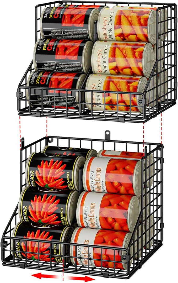 Stackable Can Organizer for Pantry with 2 Adjustable Dividers, Soda Can Organizer, Can Storage Di... | Amazon (US)