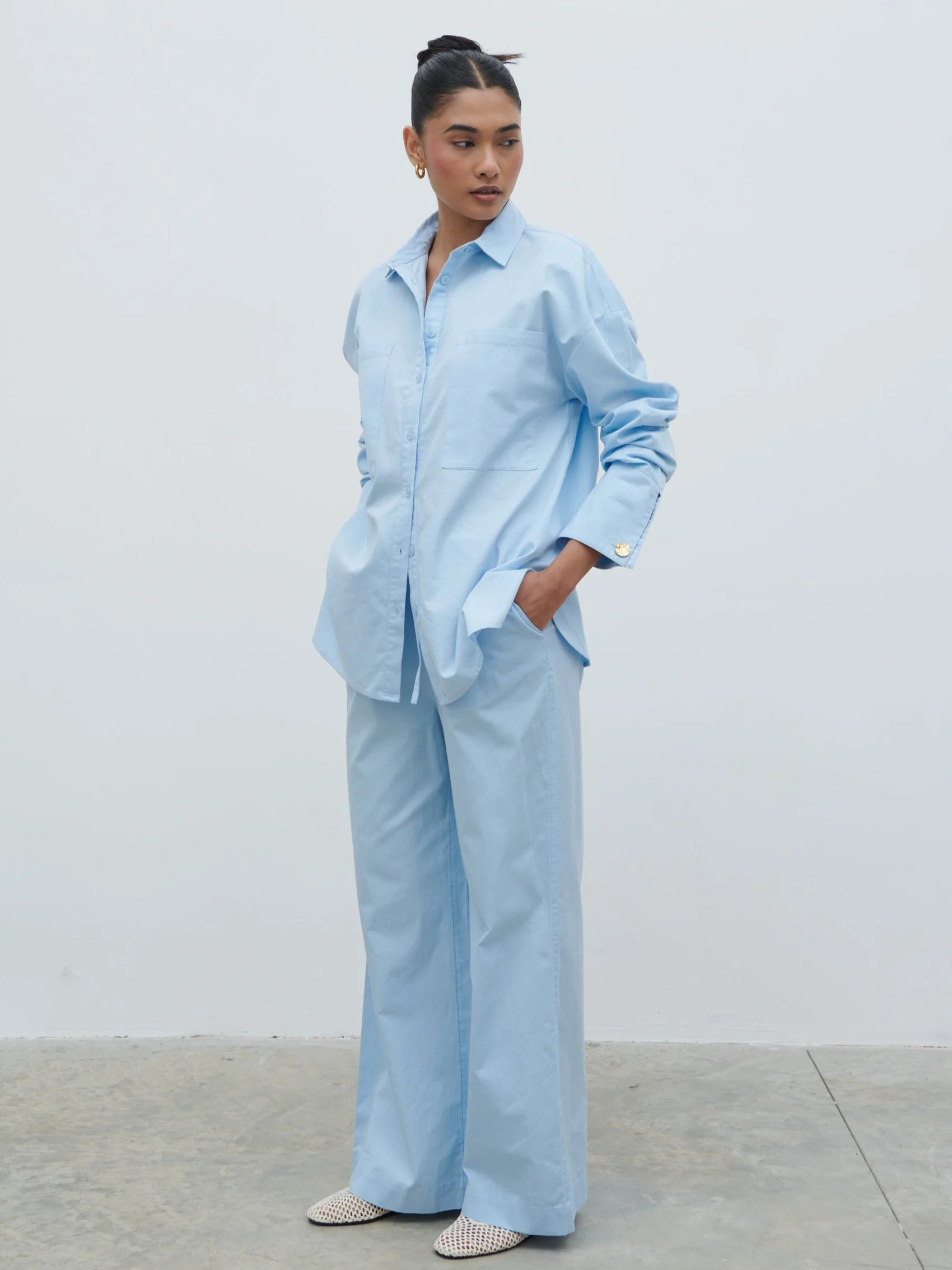 Ryleigh Cotton Poplin Shirt - Light Blue | Pretty Lavish (UK)