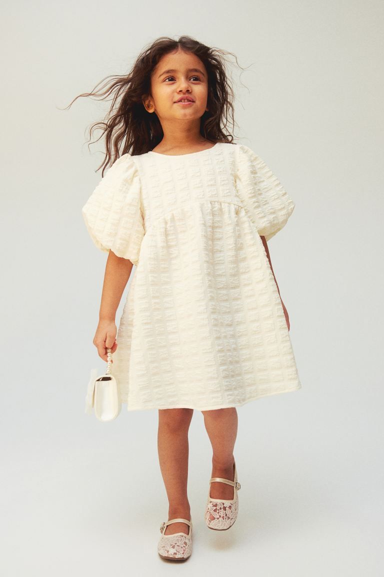 Puff-sleeved Dress - Cream - Kids | H&M US | H&M (US + CA)
