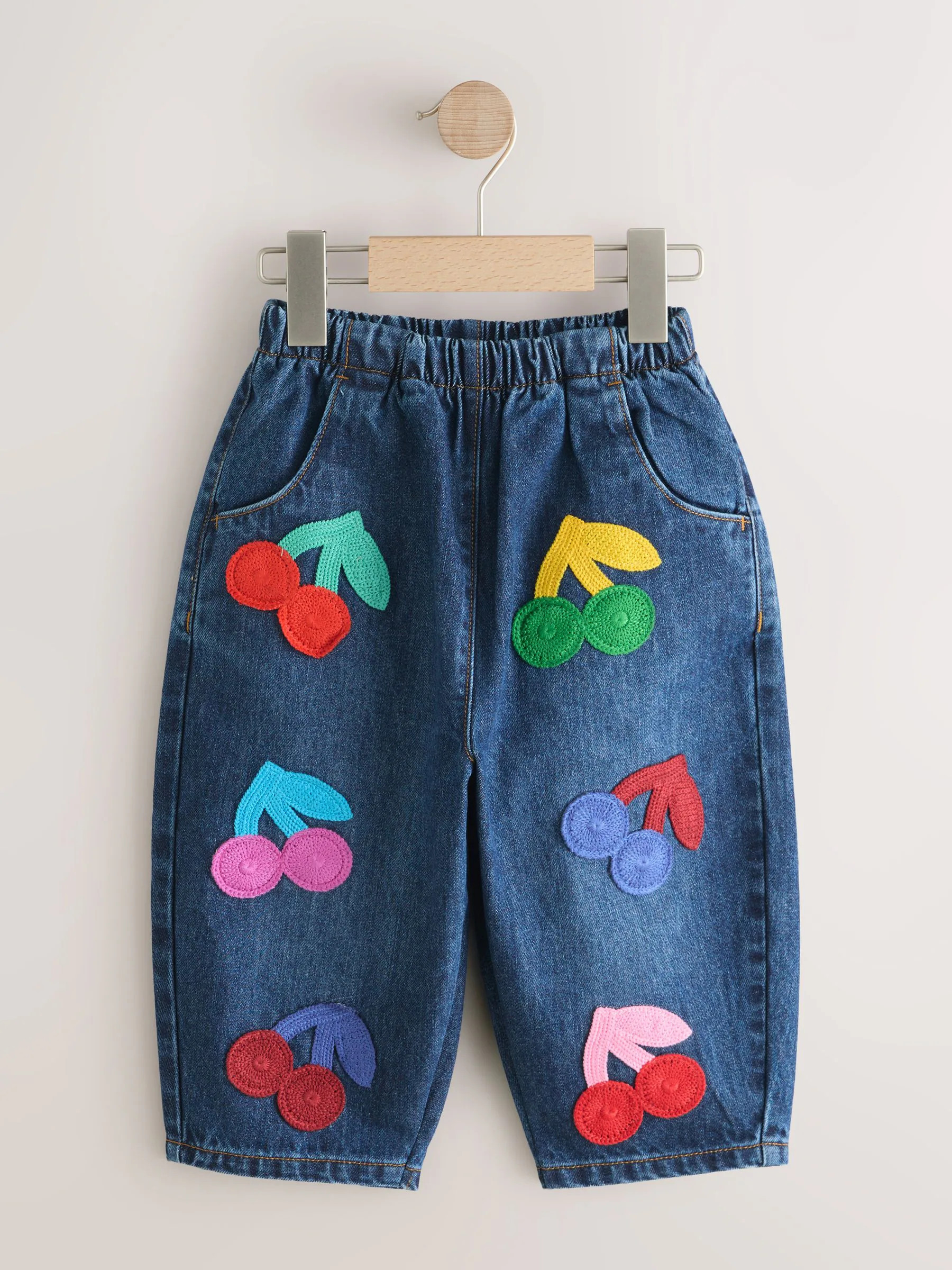 Next Rainbow Cherry Crochet Embroidered Barrel Jeans (3mths-7yrs) | Next US