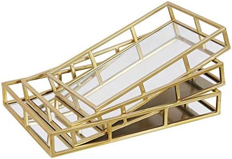 RiteSune 3 Pcs Nesting Gold Mirror Tray, Decorative Jewelry Perfume Trays for Vanity, Dresser, Ba... | Amazon (US)