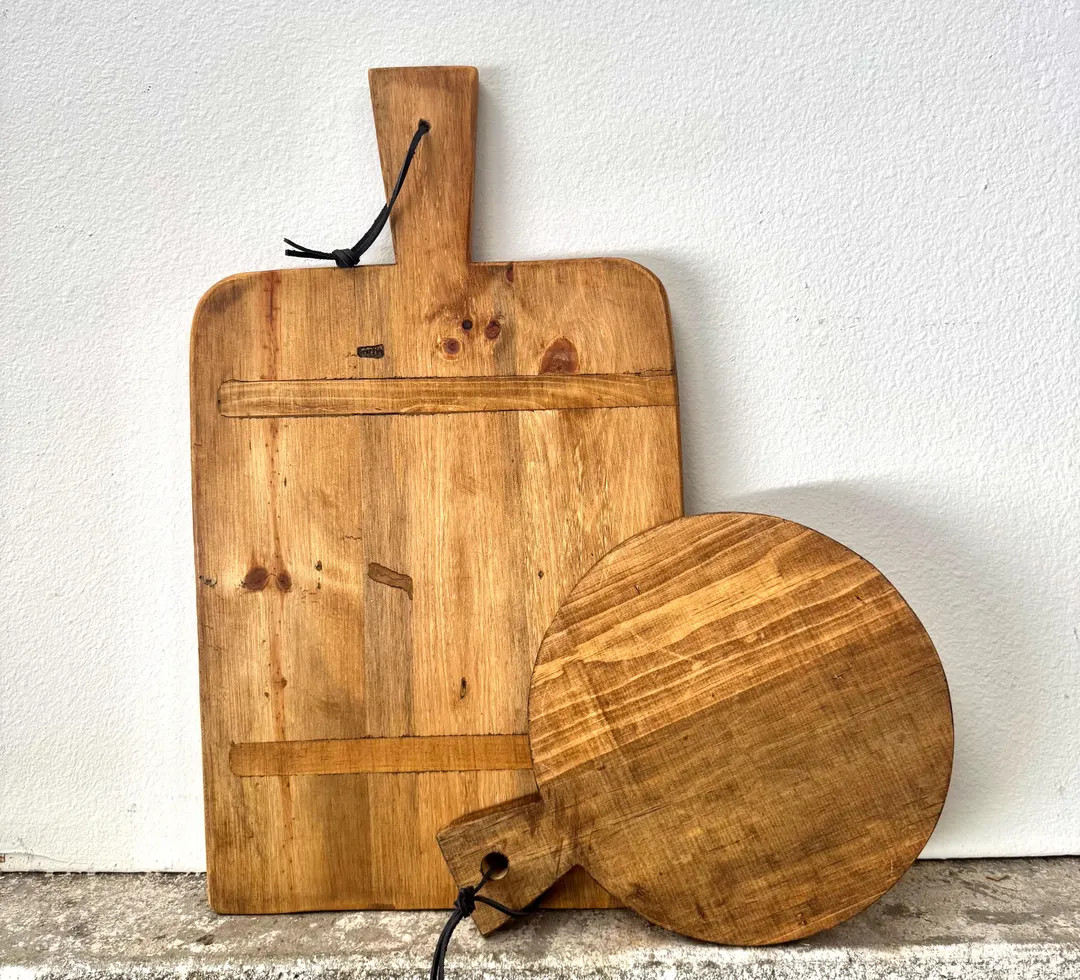 Set of Two, One Medium Rectangle Bread Board and One Small Round Bread Board Repurposed Vintage W... | Etsy (US)