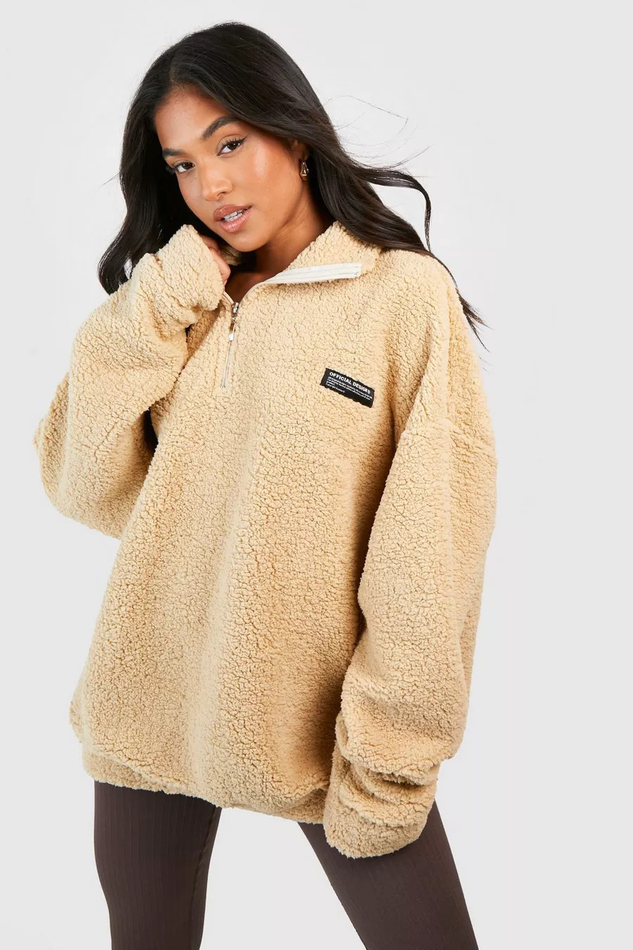 Petite Borg Funnel Neck Zip Sweater | Boohoo.com (UK & IE)