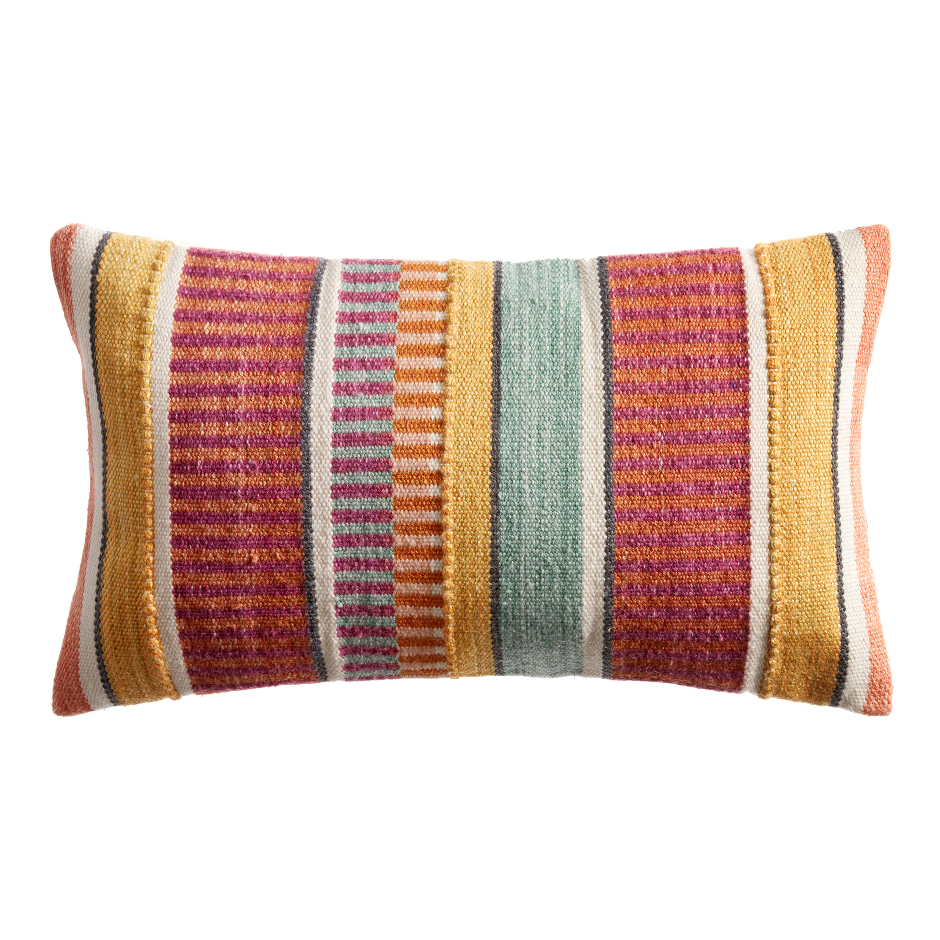 Multicolor Variegated Stripe Indoor Outdoor Lumbar Pillow | World Market