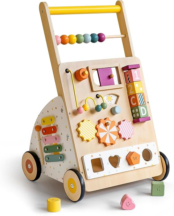Wooden Baby Walker with Activity Center – Montessori Push Walker Toys for Boys & Girls 18 Month... | Amazon (US)