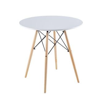 Tidoin Modern 31.5 in. Round White Wood Top Dining Table with 3-Wood Legs | The Home Depot