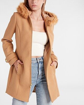 Faux Fur Hooded Wool-Blend Coat | Express