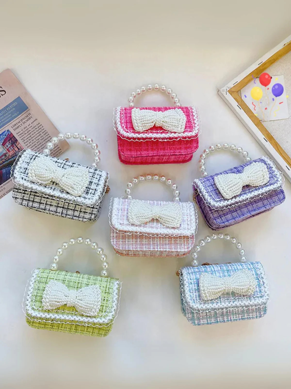 Cute Bow Decor Crossbody Bag with Pearl Handle  by Liv and Mia | Mia Belle Girls