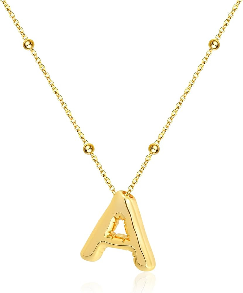 INNERDIVA Gold Initial Bubble 3D Letter Necklace for Women with Beaded Satellite Chain Charm Simp... | Amazon (CA)