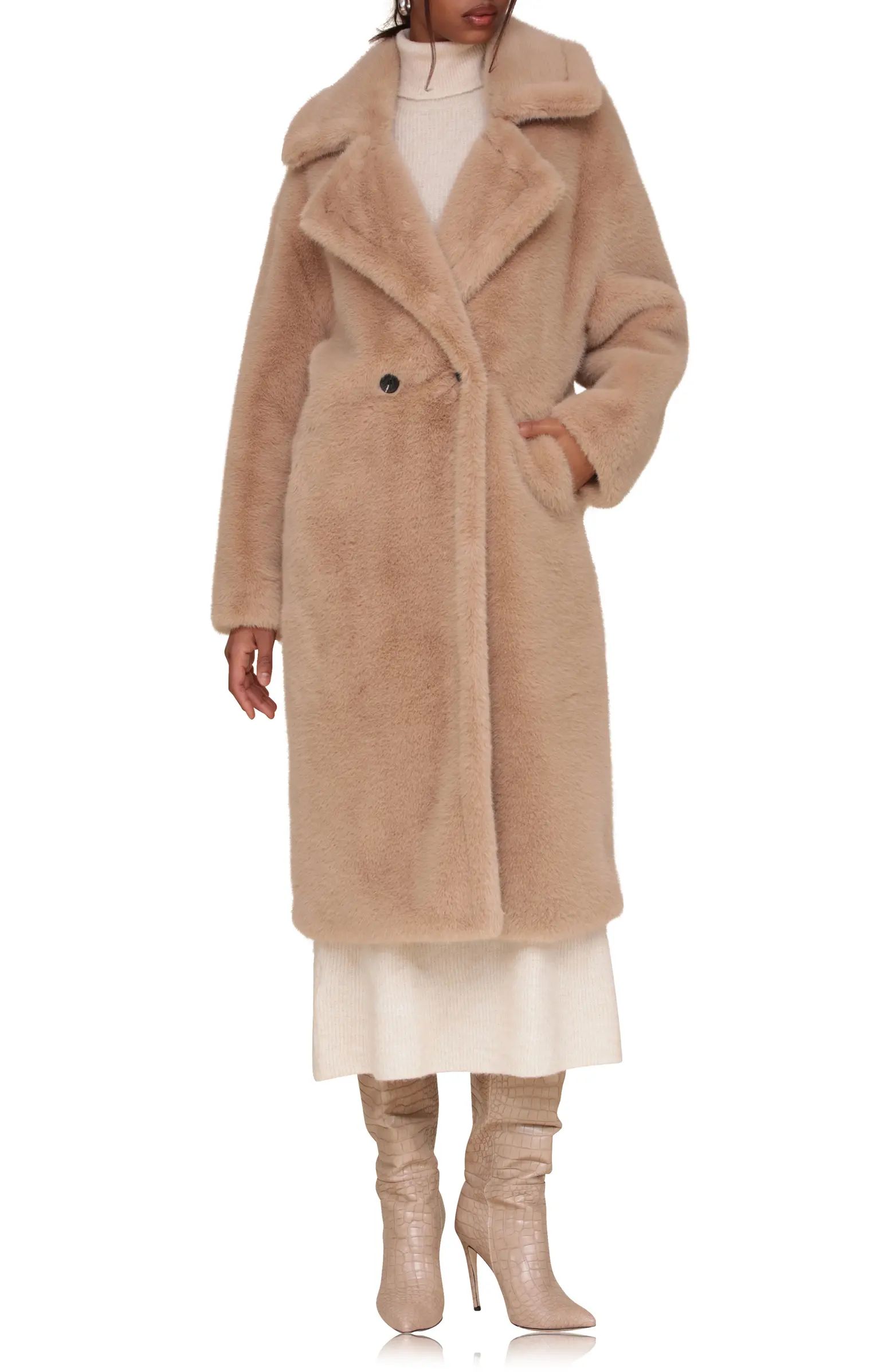 Double Breasted Faux Fur Longline Coat | Nordstrom
