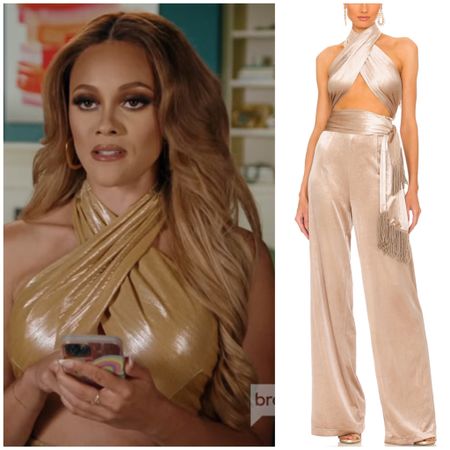 Ashley Darby’s Gold Cutout Confessional Jumpsuit