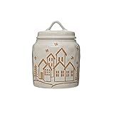 Creative Co-Op Stoneware Canister with Wax Relief Winter Town Image, Reactive Glaze, White | Amazon (US)