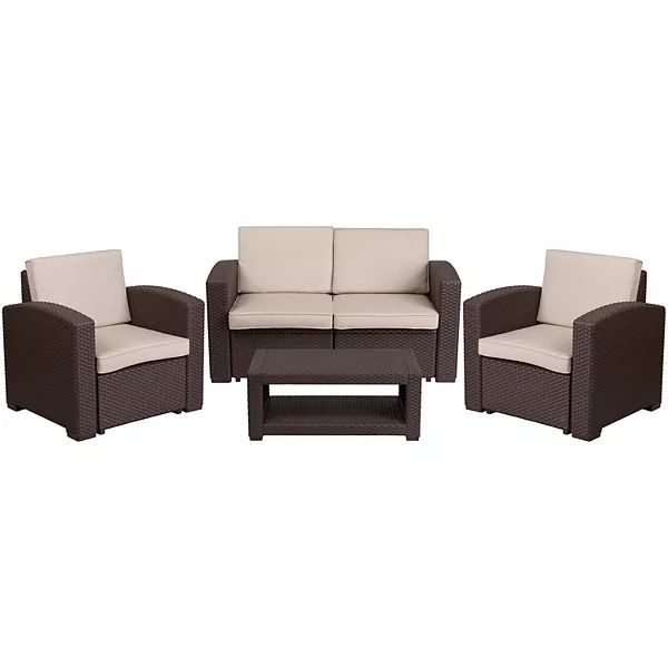 Flash Furniture Faux Rattan Outdoor Chair, Couch, and Coffee Table 4-piece Set | Kohl's