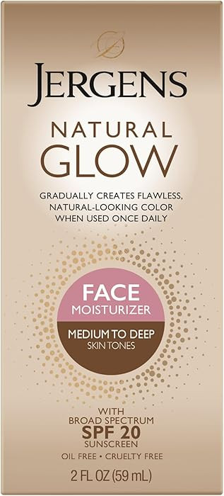 Jergens Natural Glow Self Tanner Face Moisturizer with SPF 20 Facial Sunscreen, Medium to Deep Sk... | Amazon (US)