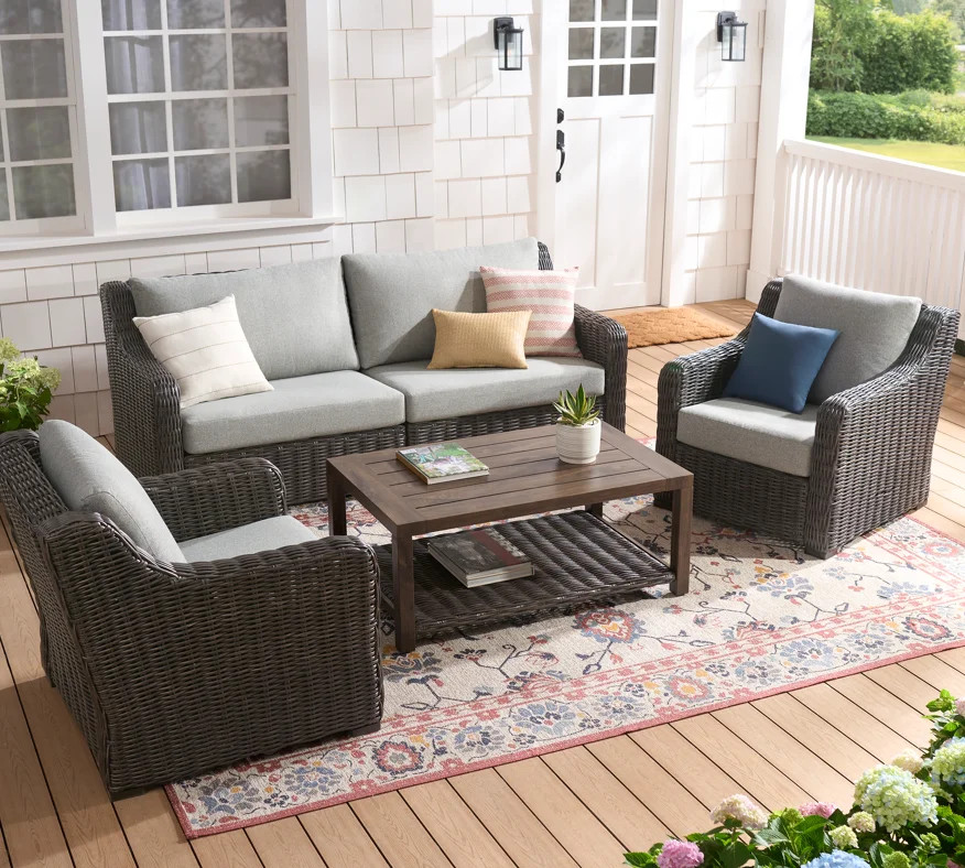 Better Homes & Gardens Bellamy 4 Piece Outdoor Conversation Set, Dark Brown | Walmart (US)