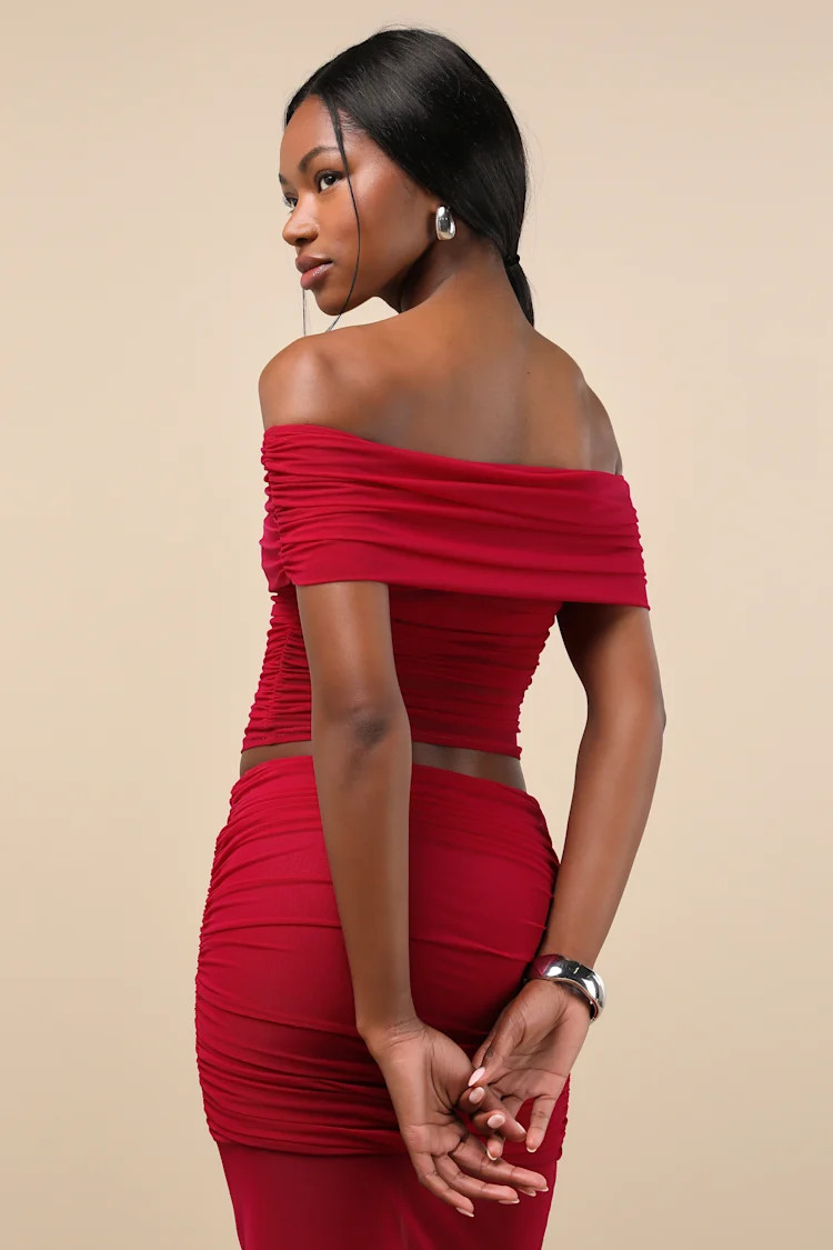 Cadie Red Mesh Off-the-Shoulder Top | Lulus
