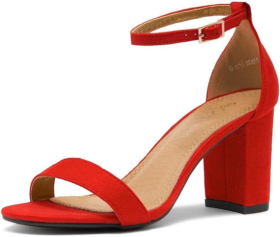Amazon.com | Shoe Land Madeline Women's Open Toe Ankle Strap Chunky Block Low Heel Dress Party Pu... | Amazon (US)