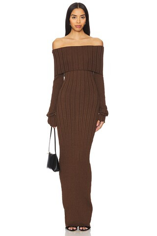 SNDYS Baha Off The Shoulder Maxi Dress in Cocoa from Revolve.com | Revolve Clothing (Global)