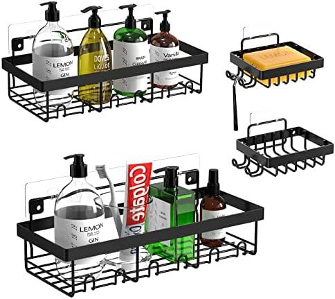 Amazon.com: Derpras 4 Pack Shower Caddy Basket Shelf with Soap Dish Holders, Adhesive Bathroom Stora | Amazon (US)
