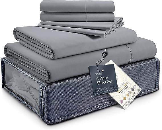 BELADOR Silky Soft King Sheet Set - Luxury 6 Piece Bed Sheets for King Size Bed, Secure-Fit Deep ... | Amazon (US)